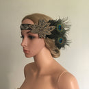 Retro Women Girls Peacock Feather Beads Flapper Headband 1920s Great Gatsby Fancy Dress Costume Headdress