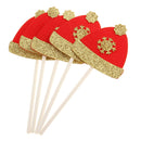 5 Pieces Glitter Santa Hat Cupcake Topper Christmas Holidays Kids Party Cake Dessert Picker