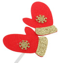 5/set Glitter Red & Gold Gloves Cake Topper Cupcake Picks Christmas Ornaments