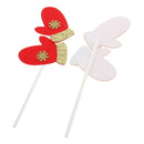 5/set Glitter Red & Gold Gloves Cake Topper Cupcake Picks Christmas Ornaments