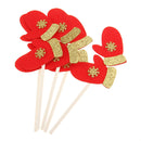5/set Glitter Red & Gold Gloves Cake Topper Cupcake Picks Christmas Ornaments