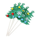 5pcs Holiday Lovely Pompon Shiny Christmas Tree Cake Topper Cupcake Picks Sticks Food Flags Wedding Celebration Favors
