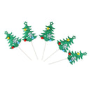 5pcs Holiday Lovely Pompon Shiny Christmas Tree Cake Topper Cupcake Picks Sticks Food Flags Wedding Celebration Favors