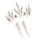 Charming Wedding Bridal Jewelry Set Long Tassel Flower Earrings Diamante Crystal Tree Crown Headband Party Prom Gift