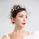 Charming Wedding Bridal Jewelry Set Long Tassel Flower Earrings Diamante Crystal Tree Crown Headband Party Prom Gift