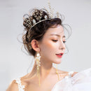 Charming Wedding Bridal Jewelry Set Long Tassel Flower Earrings Diamante Crystal Tree Crown Headband Party Prom Gift