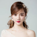 Ladies Crystal Large Flowers Headband & Long Dangle Earrings Set Wedding Bridal Accessories