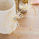 Ladies Crystal Large Flowers Headband & Long Dangle Earrings Set Wedding Bridal Accessories