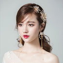 Ladies Crystal Large Flowers Headband & Long Dangle Earrings Set Wedding Bridal Accessories