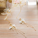 Ladies Crystal Large Flowers Headband & Long Dangle Earrings Set Wedding Bridal Accessories