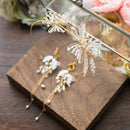Ladies Crystal Large Flowers Headband & Long Dangle Earrings Set Wedding Bridal Accessories
