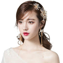 Ladies Crystal Large Flowers Headband & Long Dangle Earrings Set Wedding Bridal Accessories