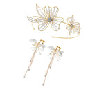 Ladies Crystal Large Flowers Headband & Long Dangle Earrings Set Wedding Bridal Accessories