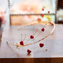 Girls' Gold Plated Mini Red Flowers Headband Earrings Set Wedding Bridal Jewelry