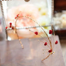 Girls' Gold Plated Mini Red Flowers Headband Earrings Set Wedding Bridal Jewelry