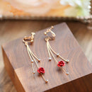 Girls' Gold Plated Mini Red Flowers Headband Earrings Set Wedding Bridal Jewelry