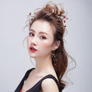 Girls' Gold Plated Mini Red Flowers Headband Earrings Set Wedding Bridal Jewelry