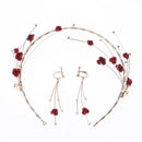 Girls' Gold Plated Mini Red Flowers Headband Earrings Set Wedding Bridal Jewelry