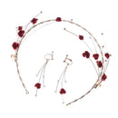 Girls' Gold Plated Mini Red Flowers Headband Earrings Set Wedding Bridal Jewelry