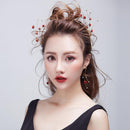 Girls' Gold Plated Mini Red Flowers Headband Earrings Set Wedding Bridal Jewelry