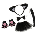 Children Black Cat Headband TUTU Skirt Bowtie Paw Tail Cosplay Costume Outfit Christmas Book Week Gift