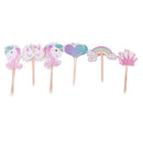 24x Unicorn Cake Picks Rainbow Cupcake Toppers Crown Heart Shape Cake DÃ©cor