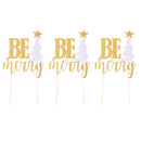3 Sets Glitter Be Merry Christmas Tree Cake Toppers Xmas Party Decoration