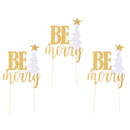 3 Sets Glitter Be Merry Christmas Tree Cake Toppers Xmas Party Decoration