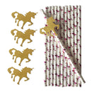 25pcs Glitter Gold Unicorn Paper Straws Rose Flamingo Pattern Christmas Wedding Birthday Party Juice Drinking Straw Tableware