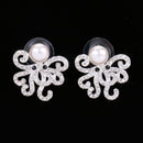 Silver Plated Clear Rhinestone Octopus Stud Earrings Women's Jewelry