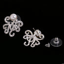 Silver Plated Clear Rhinestone Octopus Stud Earrings Women's Jewelry