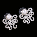 Silver Plated Clear Rhinestone Octopus Stud Earrings Women's Jewelry