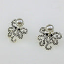 Silver Plated Clear Rhinestone Octopus Stud Earrings Women's Jewelry