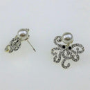 Silver Plated Clear Rhinestone Octopus Stud Earrings Women's Jewelry