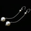 Girls White Pearls Headband Chain & Long Earrings Set Wedding Party Jewelry
