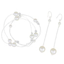 Girls White Pearls Headband Chain & Long Earrings Set Wedding Party Jewelry