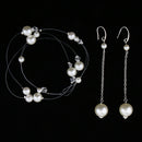 Girls White Pearls Headband Chain & Long Earrings Set Wedding Party Jewelry