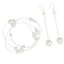 Girls White Pearls Headband Chain & Long Earrings Set Wedding Party Jewelry