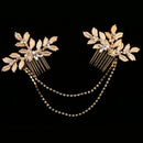 Gold Rhinestones Leaves Hair Combs Set Head Chain Wedding Hair Jewelry
