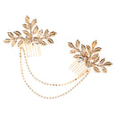 Gold Rhinestones Leaves Hair Combs Set Head Chain Wedding Hair Jewelry