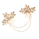 Gold Rhinestones Leaves Hair Combs Set Head Chain Wedding Hair Jewelry
