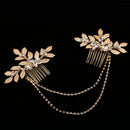 Gold Rhinestones Leaves Hair Combs Set Head Chain Wedding Hair Jewelry