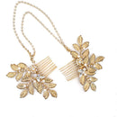 Gold Rhinestones Leaves Hair Combs Set Head Chain Wedding Hair Jewelry
