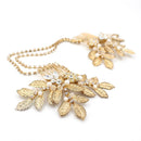 Gold Rhinestones Leaves Hair Combs Set Head Chain Wedding Hair Jewelry