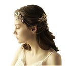 Gold Rhinestones Leaves Hair Combs Set Head Chain Wedding Hair Jewelry