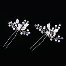 Pack of 2 Sparkling Diamante Pearls Leaf Hair Pins Wedding Party Hair Accessories