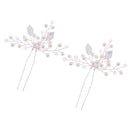 Pack of 2 Sparkling Diamante Pearls Leaf Hair Pins Wedding Party Hair Accessories