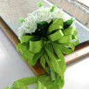 Wedding Bouquet Pearl Stain Ribbon Handle Bridal Bridesmaid Ribbon Foam Rose Floral Hand Tied Flower Girl Wand Decor