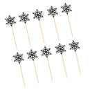 10 Glitter Black Paper Snowflake Cake Toppers Food Picks Decoration