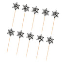 10 Glitter Black Paper Snowflake Cake Toppers Food Picks Decoration